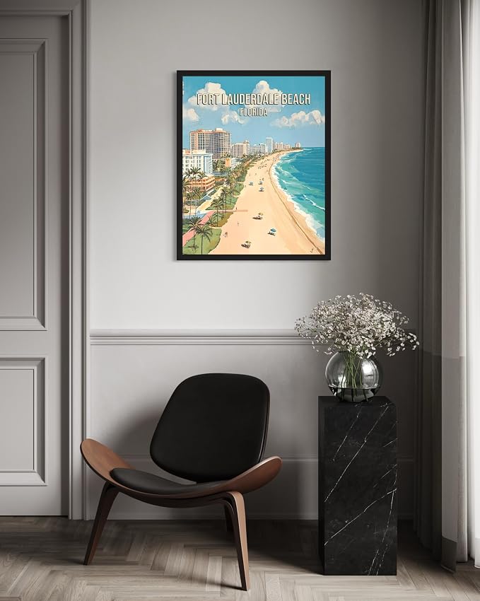 Fort Lauderdale Beach Florida Wall Art Print Poster, US Vintage Retro Beach Scenery Posters Prints for Restroom Home Picture Painting Artwork Gallery 219 (Fort Lauderdale Beach Florida, 24 x 36 inches, Unframed)