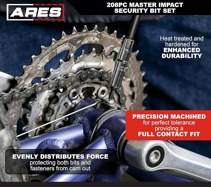 ARES 31023-208-Piece Impact Security Bit Set – Phillips, Robertson, Tamper Hex and Torx Bits, Specialty Bits, and More – Master Bit Set Includes Nut Drivers, Socket Adapters, and Extensions