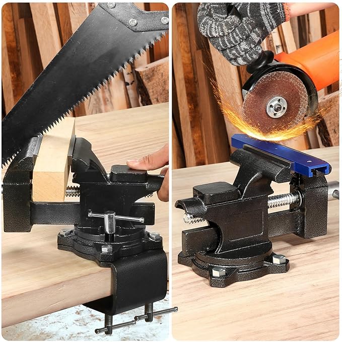 Bench Vise, 6" Table Vise For Workbench,2-in-1 Multi-Purpose Heavy Duty Bench Vice With Multifunctional Soft Jaws, 270° Swivel Base Home Vise for Woodworking,Home Workshop,Welding and DIY