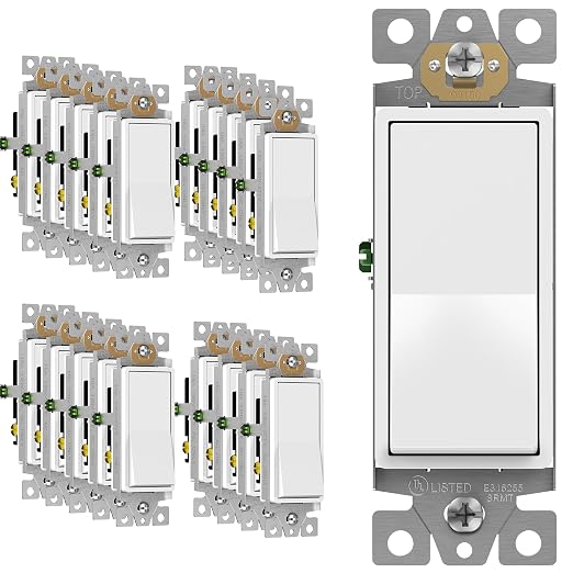 ENERLITES Matte White Light Switch, Decorator Paddle Rocker Wall Switch, 3-Way, 3 Wire, Grounding Screw, Residential Grade, 15A 120V/277V, UL Listed, 93150-MW-20PCS (20 Pack)