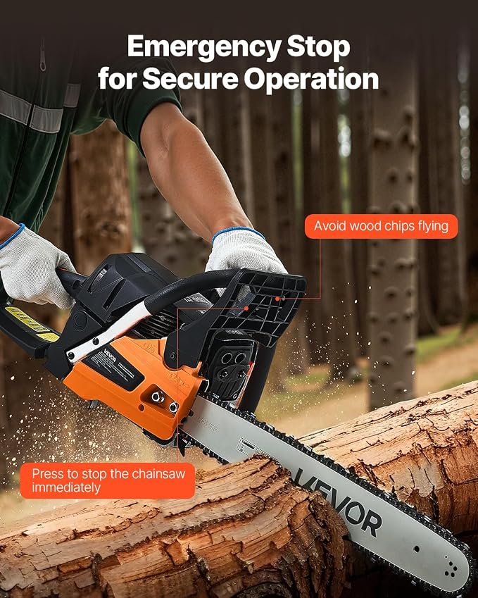 VEVOR 20inch 62CC Gas Powered Chainsaw, 3.8 HP 2 Stroke Engine Gas Power Chainsaws with Non-Slip Handle, Gas Chainsaws with Dual Fuel Tanks, For Wood Cutting, Tree Trimming, and Land Clearing | Power Chain Saw for Logging with Non-Slip Handle, Dual Fue...