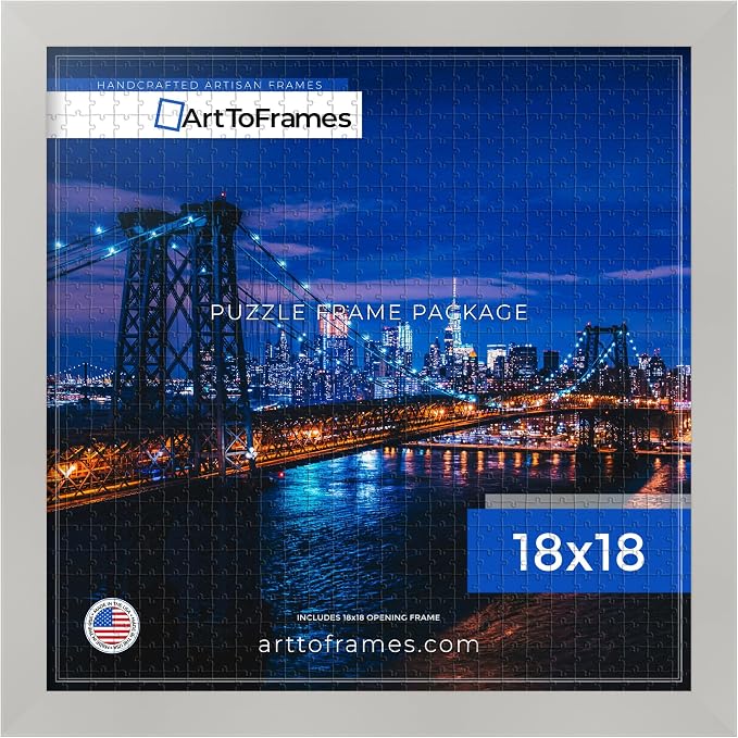 ArtToFrames Puzzle Frame for Buffalo Games 300 Piece Jigsaw Puzzles, 18x18 Inch (46x46 cm), Antique White Engineered Wood with Economy Acrylic, Ready to Hang Puzzle Display