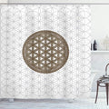Ambesonne Geometry Shower Curtain, Interlace Circles of Time and Space Theme Vortex Natural Geometry Myth Form, Cloth Fabric Bathroom Decor Set with Hooks, 69" W x 84" L, Taupe White