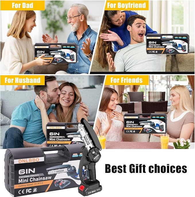 Mini Chainsaw - 6 Inch Battery Chainsaw with 2 Batteries, Garden Tools for Tree Branch Trimming, Wood Cutting, Holiday Gifts for Men, Fathers & Gardening Enthusiasts