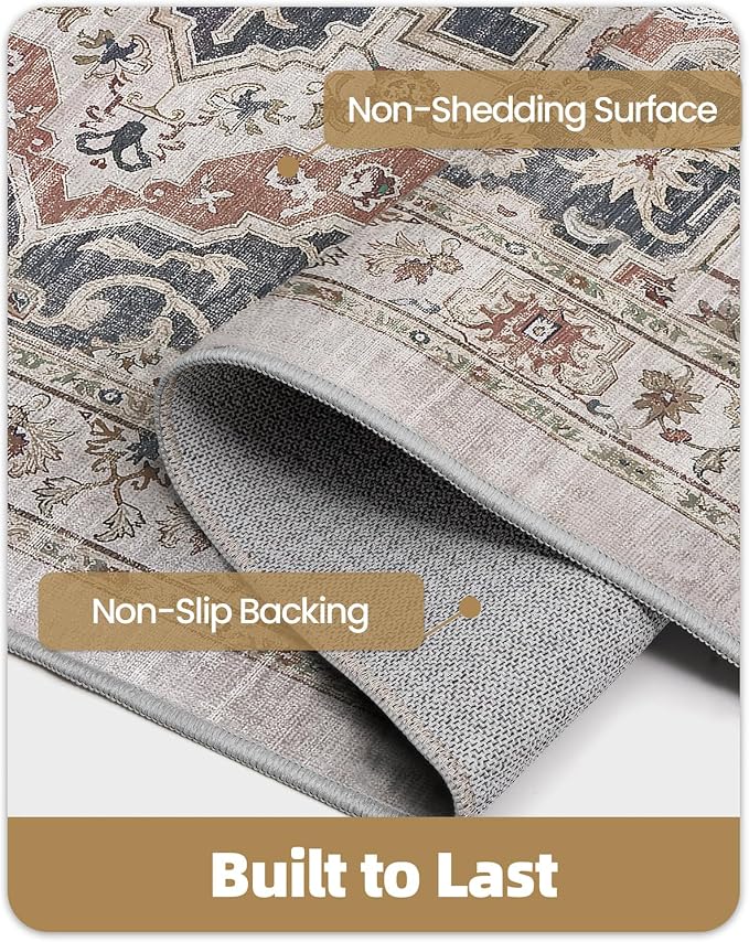 Color&Geometry Vintage Kitchen Rugs Sets of 3, Machine Washable 4mm Ultra Thin Stain Resistant Kitchen Floor Mats, Non Slip TPE Backing Runner for Sink,Hallway,Laundry,Entryway (2x3+2x5+2x7)