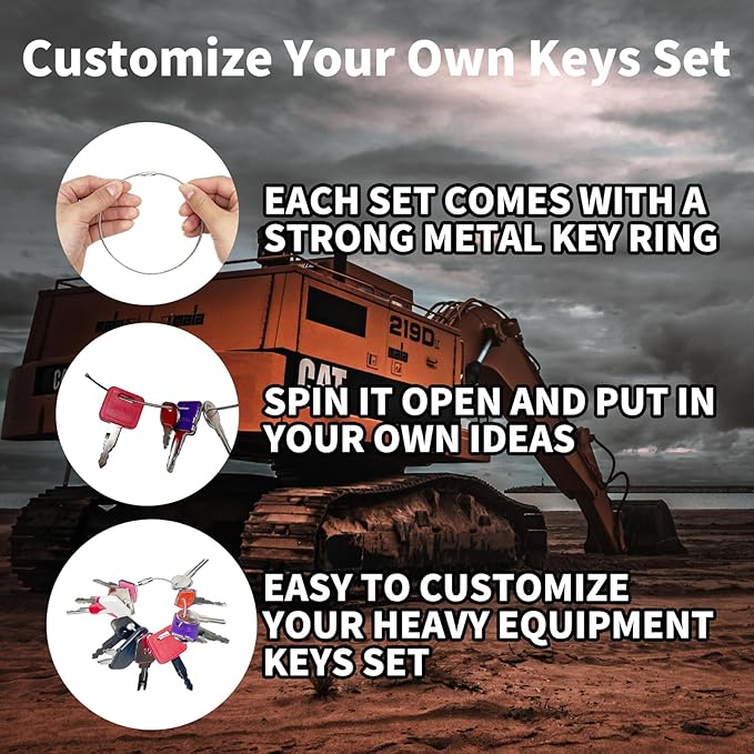 12PCS Heavy Equipment Keys Master Set, Construction & Agricultural Machinery Spare Parts Fit for JCB CAT Takeuchi Indak Hyster Hitachi Excavators Forklifts Tractors Backhoes