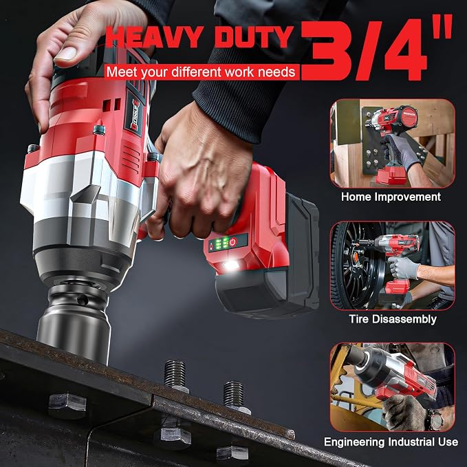 DIYtoolifz 3/4" Cordless Impact Wrench Compatible with Milwaukee 18V Battery: 1850FT-LBS(2500N.m) High Torque Impact Driver, Auto-Stop Reverse, 4-Speed Heavy Duty Impact for Car/Truck/Mower(Bare Tool)