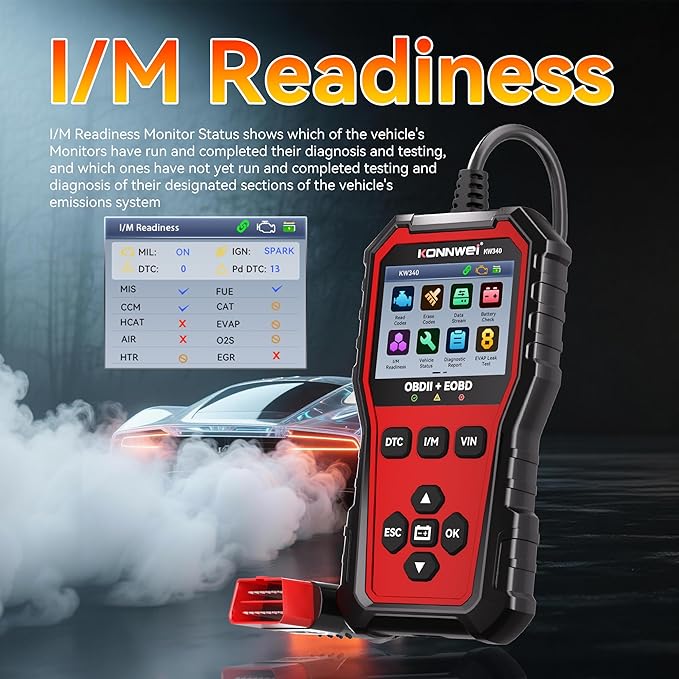 KONNWEI KW340 OBD2 Scanner Car Engine Fault Code Reader 2.8'' Color Screen Automotive Diagnostic Scan Tool with Battery Test, I/M Readiness, One‑Click DTC/VIN for All OBDII EOBD Vehicles 1996+