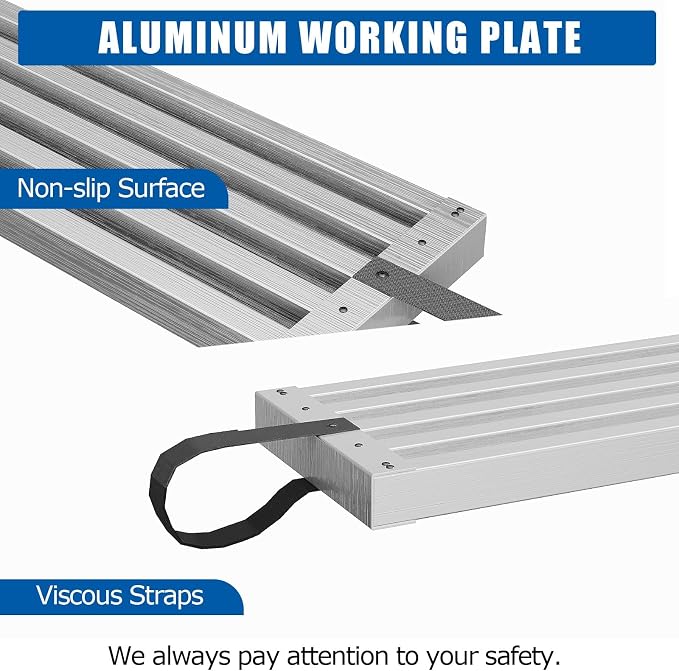 Aluminum Telescoping Work Plank for Ladders, Adjustable Aluminum Plank,6-9ft,440lbs Capacity,12.5" Wide,Anti-Slip Platform Ideal for Home Renovation and Construction