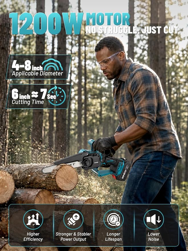 2-in-1 Electric Pole Saw for Tree Trimming,8'' Mini Chainsaw Cordless with Extension Pole,LED Light for Dim Environment, Battery Powered Pole Chainsaw for Tree Trimming 2x4.0Ah Rechargeable Batteries.