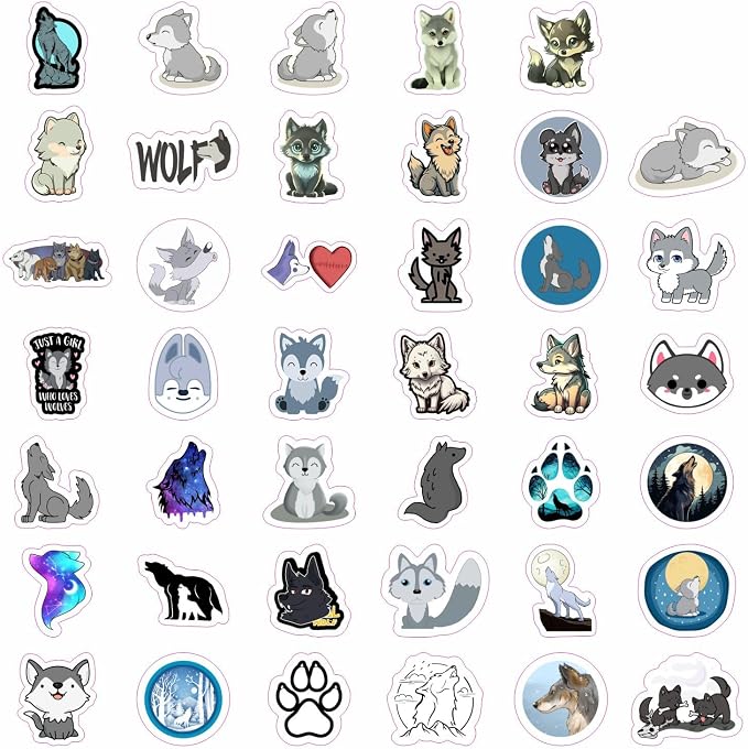 BulbaCraft Cute Wolf Stickers for Water Bottle and Laptop - Wolf Party Supplies & Decorations, Waterproof Vinyl Decals, Cute Animal and Wildlife Stickers, Gifts for Women & Men
