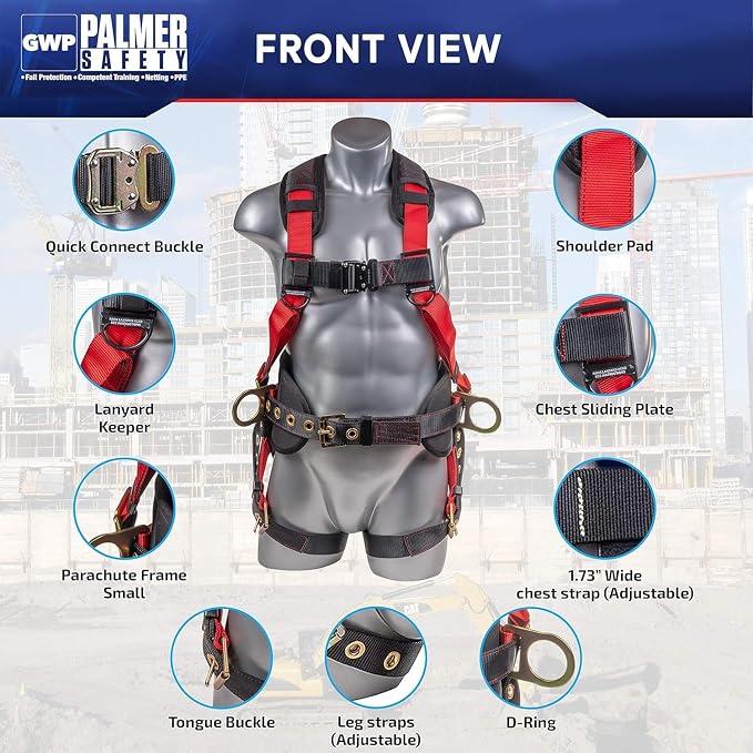 Fall Protection Hammerhead Kit I 5pt Safety Harness, 6' Double Leg Lanyard, 18" D-Ring Extender (Red - 2XLG)