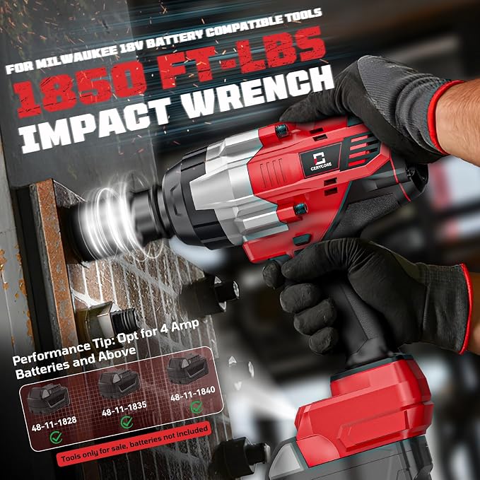 Cordless Impact Wrench 3/4 inch Compatible with Milwaukee Battery, Cerycose1850ft-lbs (2500N.m) Brushless Electric Impact Gun, High Torque Impact Driver, Heavy-Duty Automotive with 4 Sockets