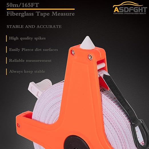 Open Reel Tape Measure 165 Feet, Fiberglass Tape Measure, Yard Measuring Tape Fit for Sports Field, Outdoor, Engineer,Track, Durable Dual-Sided Measuring Reel with Feet and Meters (1/2')