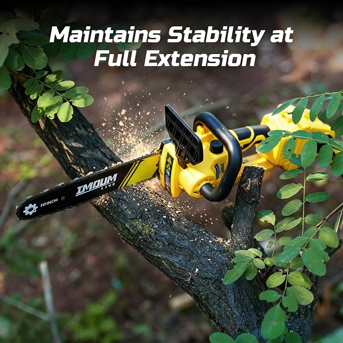 IMOUMLIVE 10-Inch Cordless Pole Saw & Mini Chainsaw 2-in-1, 1000W Brushless Electric Pole Saws for Tree Trimming, 21V 3.0Ah Battery Powered Chain Saw with Extension Pole, 14.6FT Reach Tree Trimmer