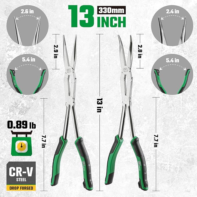 SK 2-Piece Long Needle Nose Pliers, 13'' Double Compound Long Nose Pliers