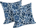 LVTXIII Outdoor Throw Pillows, Decorative Throw Pillows with Inserts, 20"x20" Square Pillows for Bed, Couch, Sofa and Patio Furniture, Set of 2, Flower Navy