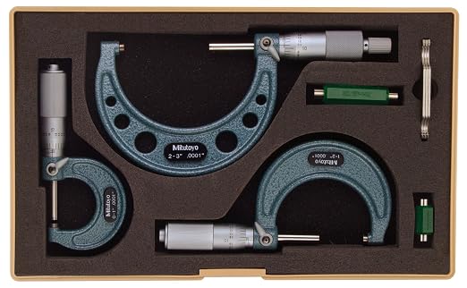 Mitutoyo 103-922 Outside Micrometer Set, 0-3" Measuring Range, 00001" Graduation, Includes Standards for High Precision Measurement in Engineering, Manufacturing, and Quality Control Applications