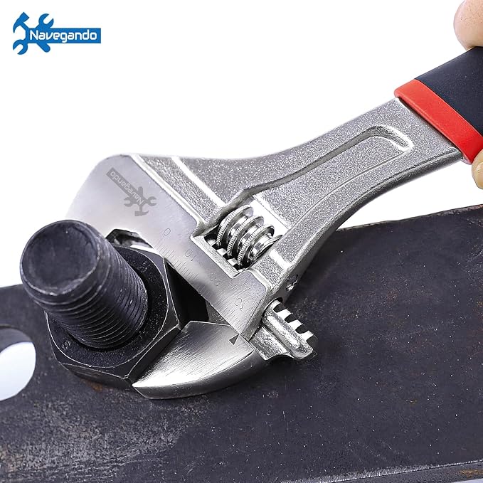 Navegando 4-Piece Adjustable Wrench Set, 6/8/10/12 Inch, Heat Treated Carbon Steel with Non-Slip Rubber Grip，Corrosion Resistant Finish for Automotive, Plumbing & DIY Repairs