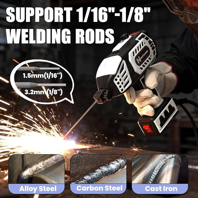 Handheld Welder Machine 110V, NeoTamarix 20-150A IGBT Inverter Portable Welder Gun with 5 Variable Current Adjustment & 20PCS Rods, Portable ARC Welding Gun Fits for 1/16"-1/8" Rods