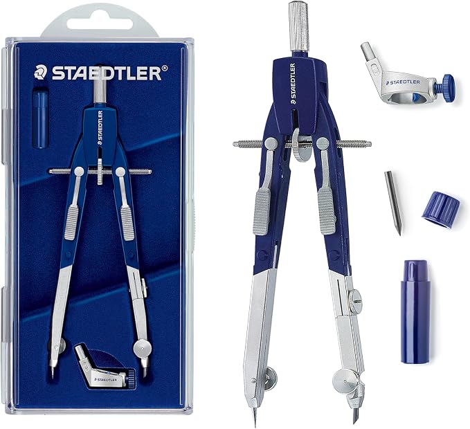 STAEDTLER Mars Comfort Metal 6" Compass Set with Case, Adaptor & Lead
