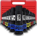 1/2" Drive Master Impact Hex Bit Socket Set, Metric & SAE, 20-Piece 1/2 Inch Drive Impact Allen Bit Socket Set, 5mm - 19mm & 1/4" - 3/4", Cr-Mo Steel, Heavy Duty Storage Case
