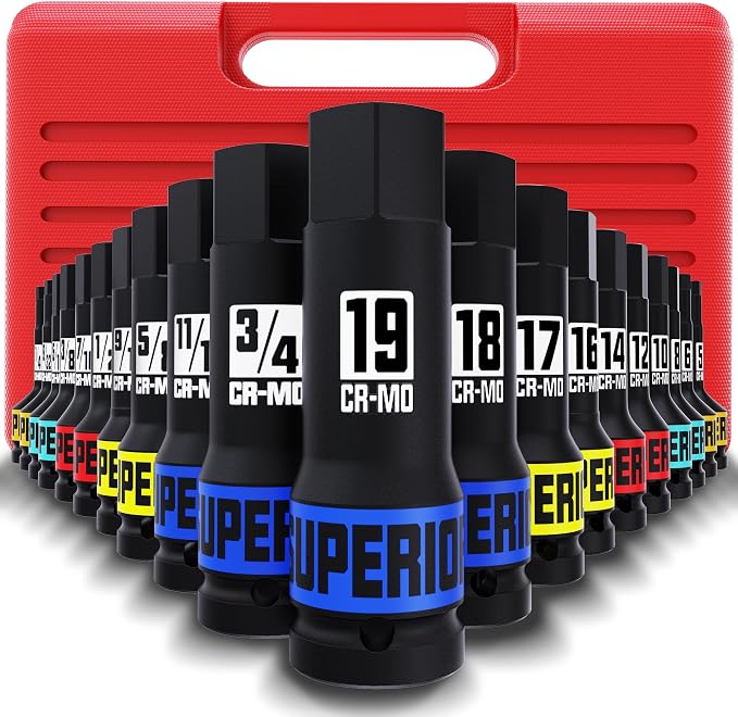 1/2" Drive Master Impact Hex Bit Socket Set, Metric & SAE, 20-Piece 1/2 Inch Drive Impact Allen Bit Socket Set, 5mm - 19mm & 1/4" - 3/4", Cr-Mo Steel, Heavy Duty Storage Case