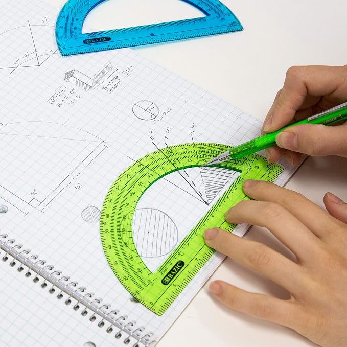 BAZIC Products 5-Piece Geometry Math Set with Zipper Pouch, Ruler Protractor Compass, for Geometry Math School, Box of 24