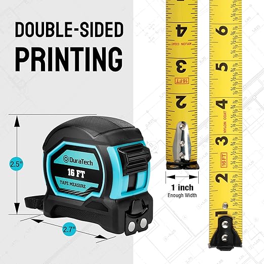 DURATECH Magnetic Tape Measure 16FT with Fractions 1/8, Retractable Measuring Tape, Easy to Read Both Side Measurement Tape, Magnetic Hook and Shock Absorbent Case for Construction, Carpenter