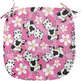 Lunarable Cow Chair Seating Cushion, Cartoon Pattern Domestic Farm Animal and Daisy Flowers, Anti-Slip Seat Padding for Kitchen & Patio, 16"x16", Pink Charcoal Grey
