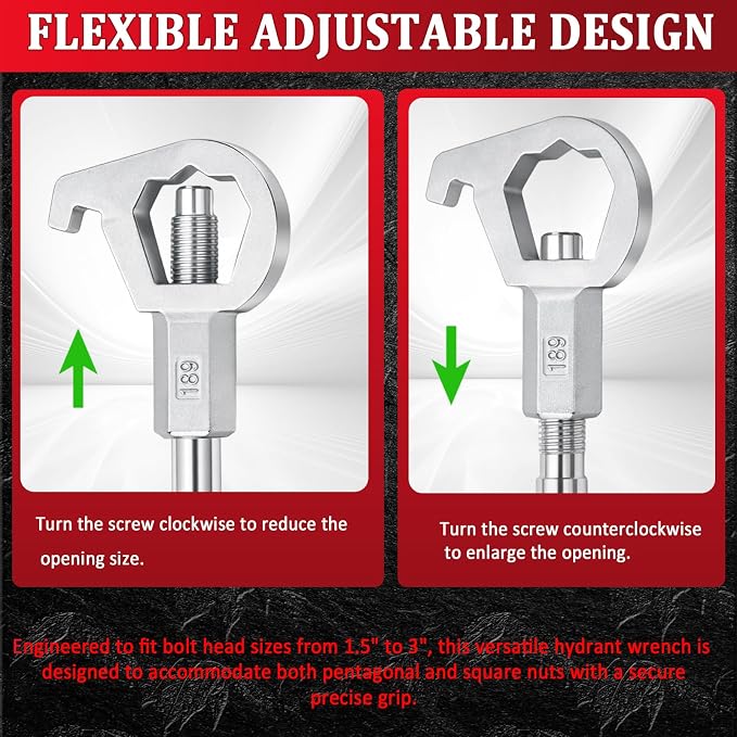 Podoy Adjustable Fire Hydrant Wrench Tool for 1-1/2" to 6" Bolt Head 2 PACK | Carbon Steel Hydrant Spanner Wrench for Loosening Caps and Opening Valves Water Meter/Pipe/Sprinkler Multifunction Tool