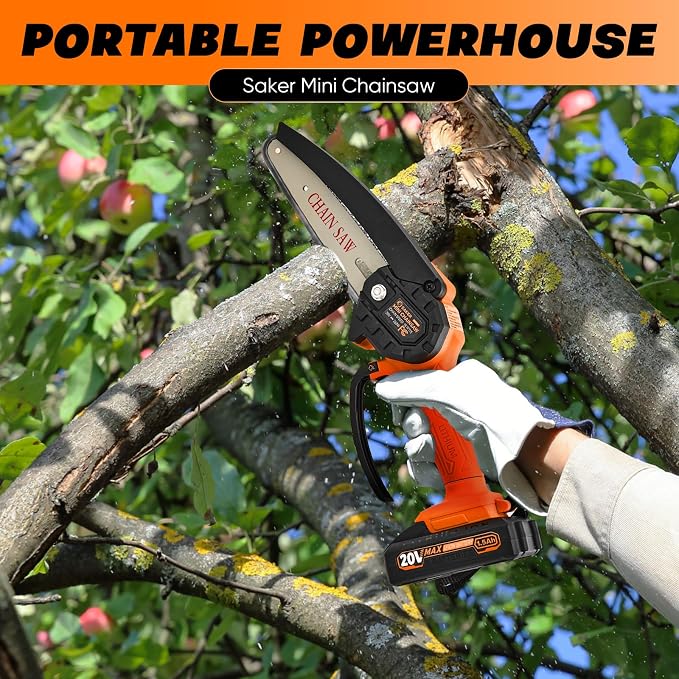 Saker Mini Chainsaw|6 Inch Chainsaws[2026 Upgraded]|Mini Cordless Electric Chain Saw|Small Handheld Portable Chain Saws Battery Powered Saws for Tree Trimmer and Garden,Gifts for Men