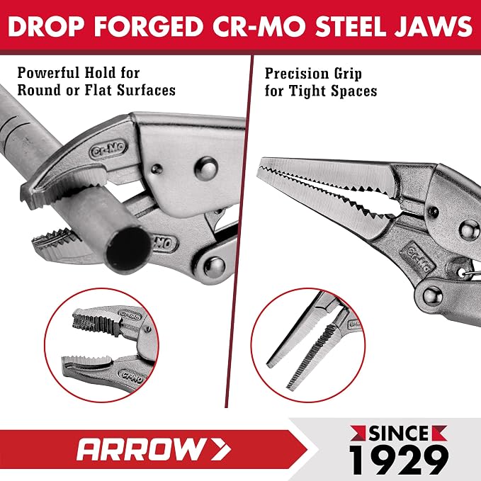 ARROW 3PCS Locking Pliers Set with Long Nose and Curved Jaw