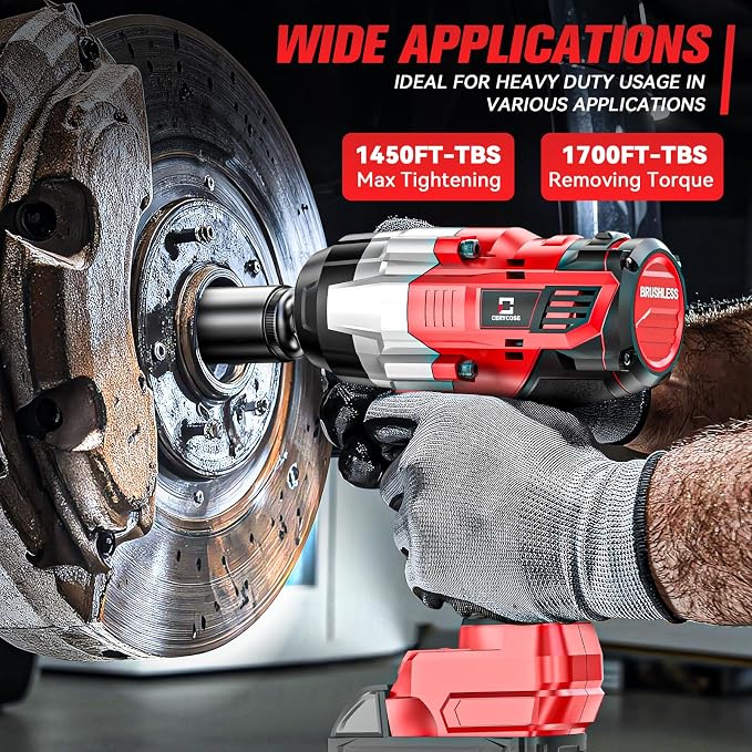 Cordless Impact Wrench 1/2 inch Compatible with Milwaukee 18V Battery: 1700FT-LBS High Torque Impact Wrench Heavy Duty Tool - Brushless Electric Impact Gun Includes LED Work Light - Bare Tool Only