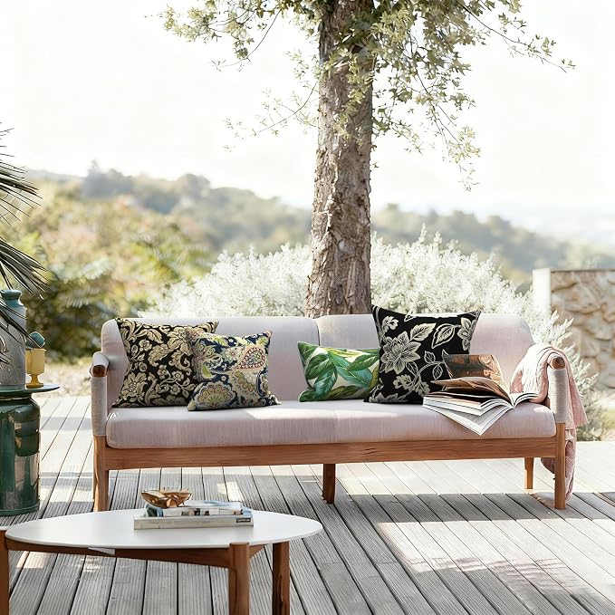 LVTXIII 2 Pack Outdoor Pillows 18x18 Inch, Square Throw Pillows with Inserts, Decorative Water-Repellent Pillow Cushions for Patio Furniture and Garden Sofa, Jacobean Black