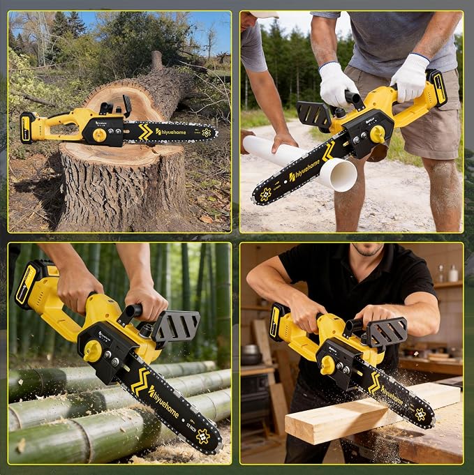 12 Inch Electric Chainsaw Cordless Brushless Battery Tree Saw Yellow | Cordless, Automatic Oiler, Brushless Motor, Security Lock, For Wood/Trees Trimming
