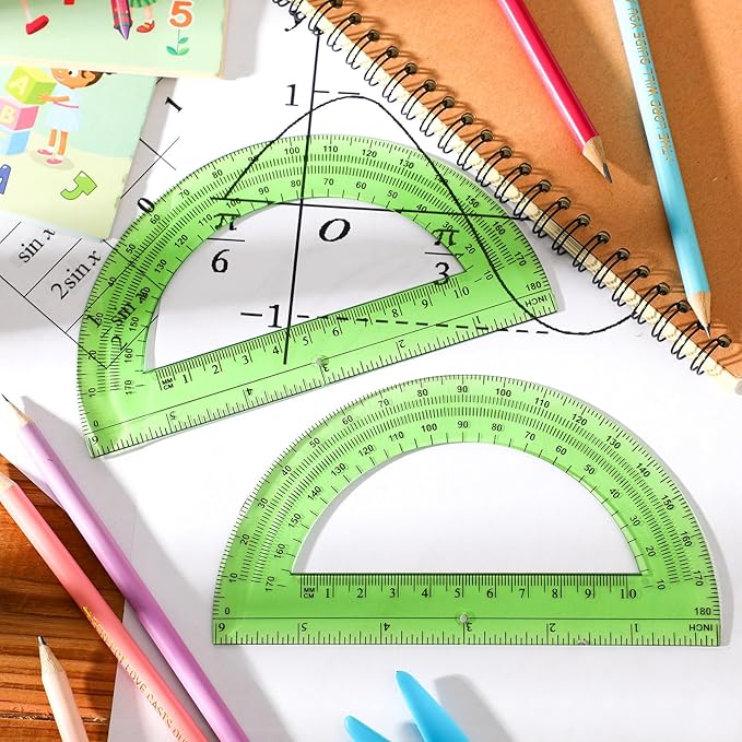 EBOOT Plastic Protractor Math Protractors 180 Degrees, 6 Inch, Pack of 2 (Green)