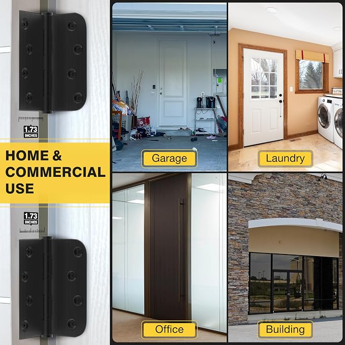 KOLET Ball Bearing Door Hinges, 4 x 4 Inches Door Hinges, Square and 5/8'' Radius Corner, Heavy Duty Stainless Steel Hinges, Smooth and Quiet, Non Removable Pin, Matte Black, 3 Pack