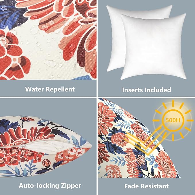 LVTXIII Outdoor Pillows 20x20 Inch, 2 Pack Large Decorative Square Throw Pillows with Inserts for Couch, Bed, Floor Seating, Patio Furniture, Vibrant Blossom