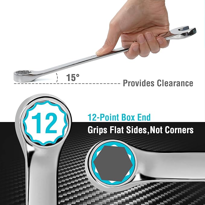 DURATECH Combination Wrench Set, Metric, 15-Piece, 8-22mm (Pack of 2)