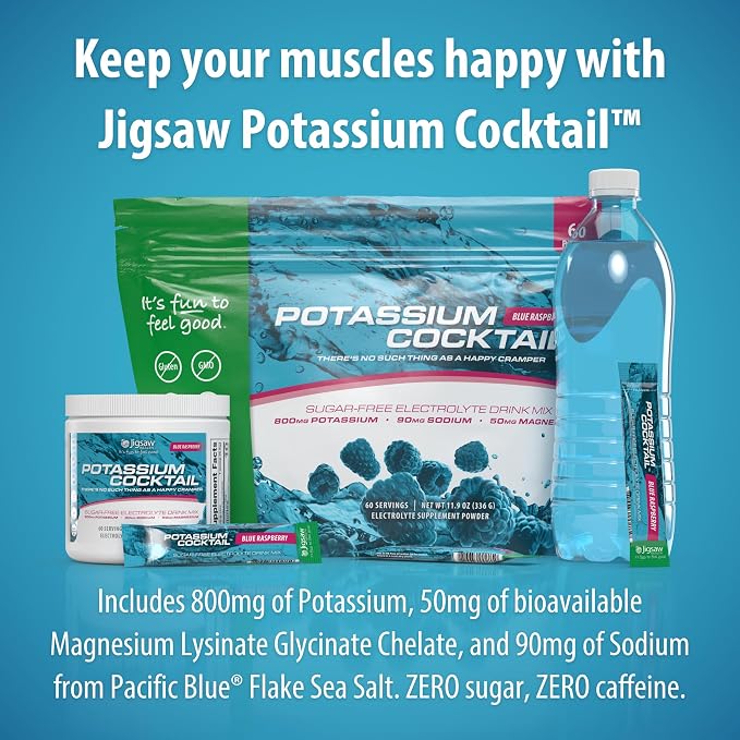 Jigsaw Health Potassium Cocktail | Formerly Pickleball Cocktail | Blue Raspberry Flavor | 60 Servings (Jar)