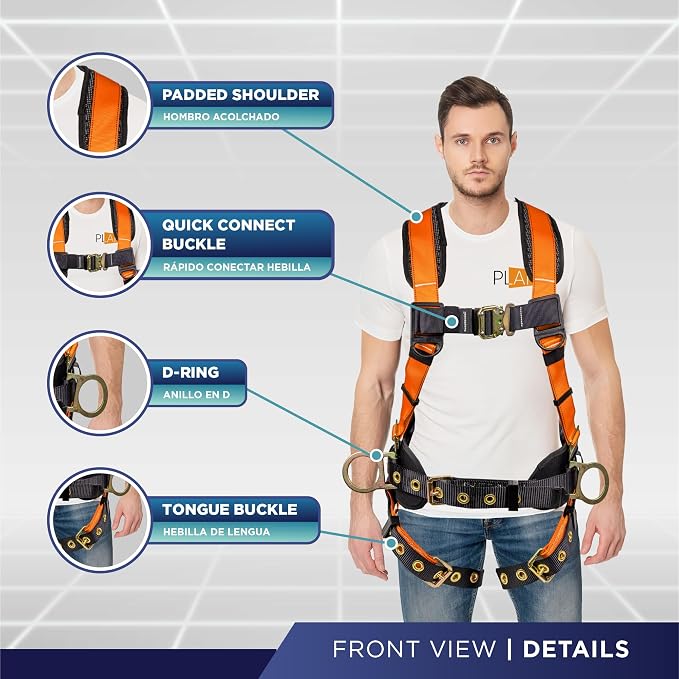 Hammerhead 5pt Safety Harness Back Padded, QCB Chest, Tongue Buckel Legs Straps, Back & Side D-Rings