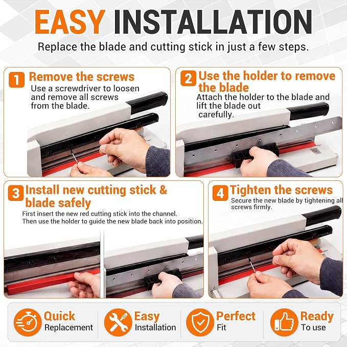 14.81'' Heavy Duty Guillotine Paper Cutter Replacement Blade and Replacement Cutting Stick for 12-inch Industrial A4 Guillotine Cutter Accessories