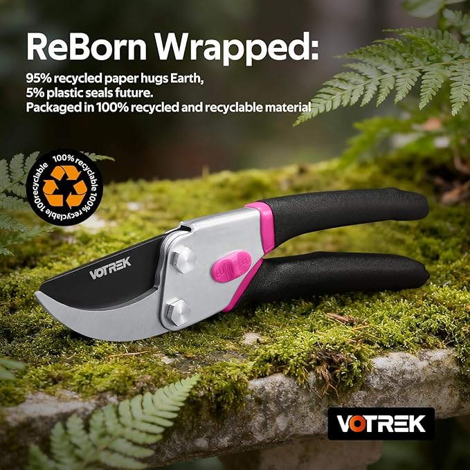 VOTREK® Pruning Shears, 8.5” Professional Garden Pruner with Jam-Proof Spring & Ever-Sharp SK5 Blade, Ergonomic Bypass Clippers for Rose, Tree, Heavy Duty Bonsai Scissor for Weak Hand