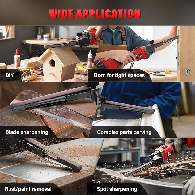 Cordless Detail Band file Sander Compatible with Milwaukee 18V/M18 Battery, Finger Belt Sander with 6 Variable Speed, 170° Adjustable, 1/2"x18" Belt for Wood, Paint, Metal Rust, DIY (Tool Only)