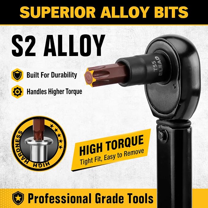 31-Piece Torx Bit Socket Set: Premium CR-V & S2 Alloy Steel, Star T8-T70 & E-Torx E4-E24, High Torque Laser Marked for Automotive Mechanic