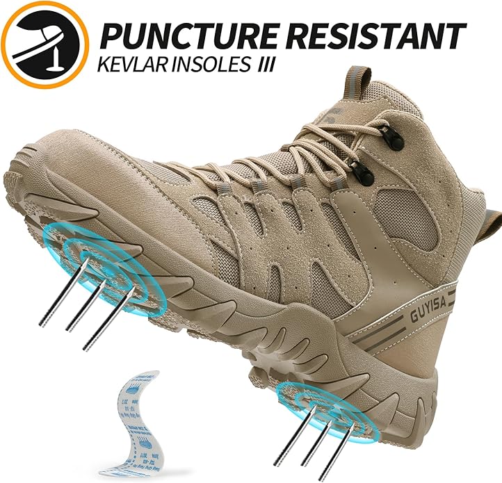 Steel Toe Boots for Men Work Boots for Men Breathable High Top Work Shoes Lightweight Indestructible Safety Shoes Industry Construction Safety Footwear