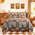 BEDIFANY Cotton Quilts King Size for Farmhouse- Fall Patchwork Bedspread Set - Highly-Woven Soft Reversible King Size Bed Spread for All Seasons (Floral Orange) 3 Pieces