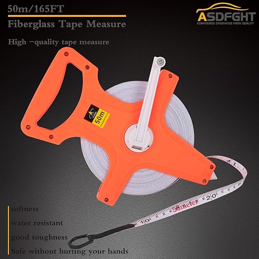 Open Reel Tape Measure 165 Feet, Fiberglass Tape Measure, Yard Measuring Tape Fit for Sports Field, Outdoor, Engineer,Track, Durable Dual-Sided Measuring Reel with Feet and Meters (1/2')