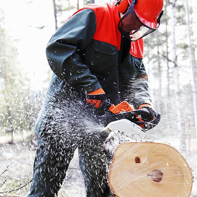 Chainsaw Gloves Saw Protection on Both Hands Back | Cut-Resistant Gloves EN ISO 11393-4, CLASS 1, EN 388: 4122X, CAT III, Module B & Module C2
